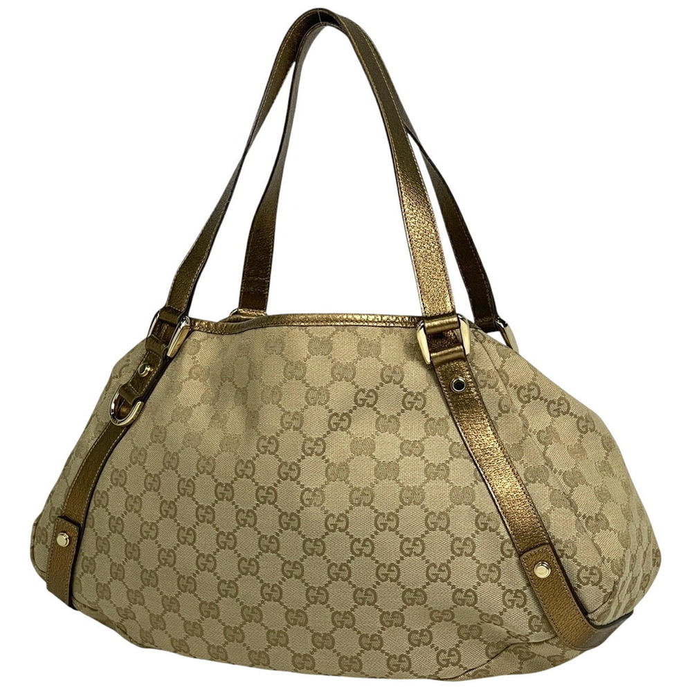Gucci GG Tote Bag Shoulder Abbey Canvas Beige Gold
